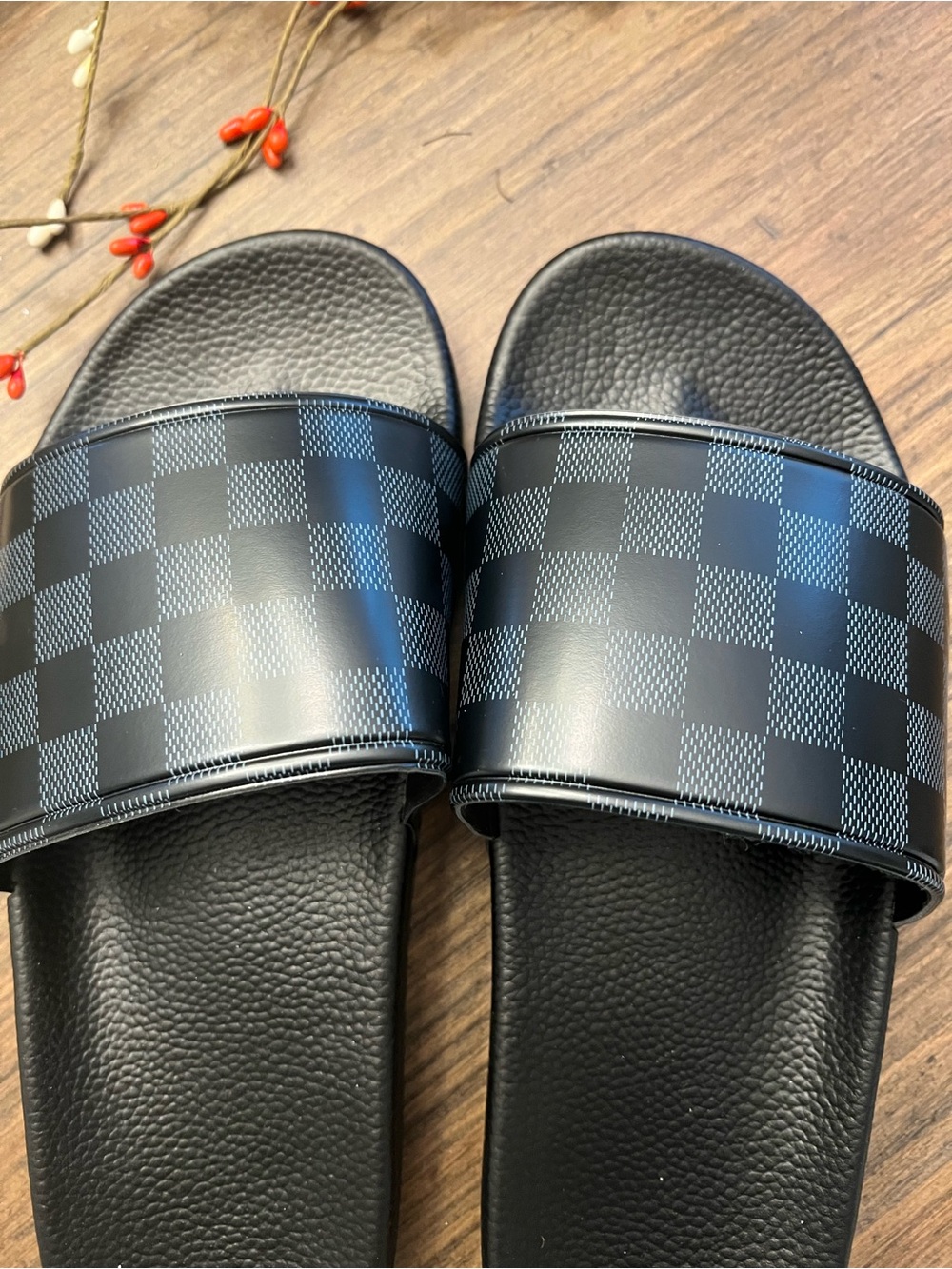 Women’s Black Checker Slide Sandals